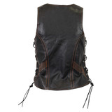 Women's Premium Cowhide Leather Vest Orange Stitching - Back View