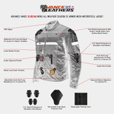 Advance Vance VL1624B Mens All Weather Season CE Armor Mesh Motorcycle Jacket - infographic