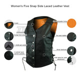 Women's Five Snap Side Laced Leather Vest - Infographics