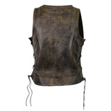 High Mileage HML1029DB Women's Vintage Distressed Brown Lace Side Zipper Pocket Premium Cowhide Leather Motorcycle Vest