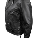 Vance VL515TG Mens Premium Cowhide Conceal Carry Insulated Liner and Side Laces Classic MC Motorcycle Biker Black Leather Jacket - side zoomed