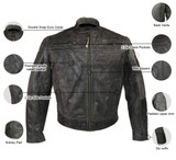 High Mileage HMM542DG Men's Distressed Gray Premium Cowhide Vented and Padded Biker Scooter Jacket - Infographics