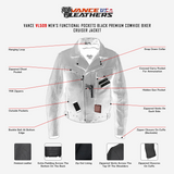 Vance VL509 Men's Functional Pockets Black Premium Cowhide Biker Cruiser Jacket -Infographics