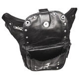 Vance VA561 Men and Women Black Leather Multi-Function Concealed Carry Biker Motorcycle Drop Leg Fanny Pack Thigh Bag - Open View