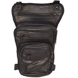 Vance VA562 Men and Women Black Leather Multi-Function Concealed Carry Biker Motorcycle Drop Leg Fanny Pack Thigh Bag - Detail Image