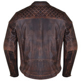 High Mileage HMM521VB Men's Vintage Brown Premium Cowhide Diamond Quilted Shoulder Leather Biker Motorcycle Riding Jacket - Back View