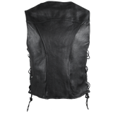 High Mileage HML1040 Womens Black Premium Cowhide Lace Side Biker Leather Vest - Back