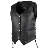 High Mileage HML1040 Womens Black Premium Cowhide Lace Side Biker Leather Vest - side