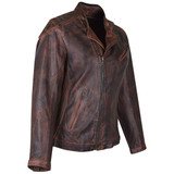 High Mileage HML621VB Women's Vintage Brown Lady Biker Motorcycle Riding Leather Jacket With Diamond Stitched Shoulders - Side View