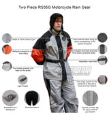 Vance RS35G Men's Two Piece Orange and Silver Reflective Piping Rainsuits Motorcycle Rain Gear - Infographics