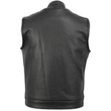 Vance VL914H Mens Black Premium Cowhide Leather Motorcycle Biker SOA Style Club Vest with Hoodie - Back View