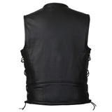 Vance VL941 Men's Premium Padded Argyle Style Black Premium Cowhide Leather Biker Motorcycle Vest - Back View