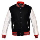 Mens MJ591BO Black Lightweight Wool with Real Leather Premium Varsity Letterman Jacket