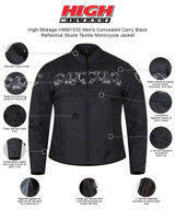 High Mileage HMM1535 Men's Concealed Carry Black Reflective Skulls Textile Motorcycle Jacket -  Infgraphics