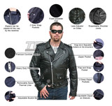 Vance VL515S Mens Conceal Carry Zip-out Insulated Liner and Side Laces Classic MC Motorcycle Biker Black Leather Jacket - Infographics