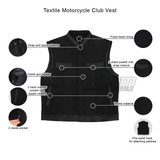 MV720Matt Mens Black SOA Club Style Textile Motorcycle Vest - Infographics