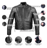 Vance MJ470 Tall Size Black Cowhide Biker Leather Motorcycle Scooter Jacket - Infographics
