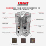High Mileage HMM915VB Mens Vintage Brown Premium Cowhide Ten Pocket Leather Motorcycle Vest - Infographics