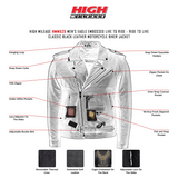 High Mileage Men's Eagle Embossed Live To Ride - Ride To Live Classic Black Leather Motorcycle Biker Jacket - Infographics