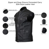 Zipper and Snap Closure Concealed Carry SOA Style Leather Vest - Infographics