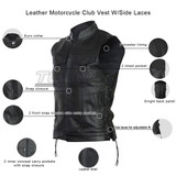 Vance VL912S Mens Black SOA Club Style Leather Motorcycle Vest With Side Laces - Info