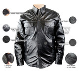 Detour 8019 Mens Black Cowhide Biker Motorcycle Leather Shirt - Infographics