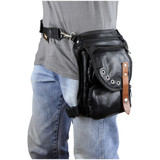 Vance VA566 Men and Women Black Leather Multi-Function Concealed Carry Biker Motorcycle Drop Leg Fanny Pack Thigh Bag - Side View