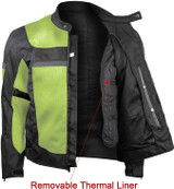 Vance VL1625HG Men's Advanced High Visibility All Season CE Armor Mesh Textile Motorbike Motorcycle Riding Jacket - removable thermal liner