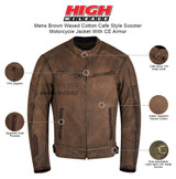 Mens Brown Waxed Cotton Cafe Style Scooter Motorcycle Jacket - Infographics