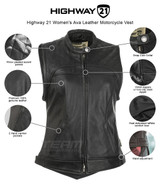 Highway 21 Women's Ava Leather Motorcycle Vest - Infographics