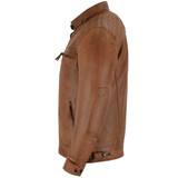 Vance Leather Men's Cafe Racer Waxed Lambskin Austin Brown Motorcycle Leather Jacket - Side