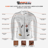 Vance Leather Men's Cafe Racer Waxed Lambskin Austin Brown Motorcycle Leather Jacket- Info Graphics