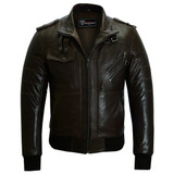 Vance Leather VL551Br Men's Vincent Brown Waxed Lambskin Motorcycle Leather Jacket - Open