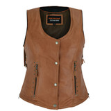 High Mileage HML1103T Ladies Premium Brown Vest with Fringes and Rivets  - Open View