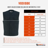 Mens-Black-Denim-Collarless-Vest-open-Sizechart