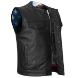 High-Mileage-HMM929-Mens-Zipper-Snap-Closure-Collarless-Leather-Club-Vest-American-Flag-Liner-main