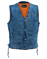 Vance-VB939BL-Mens-Blue-V-Neck-Denim-Vest-for-Motorcycle-Riders-front-view