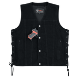 Vance-VB939BK-Mens-Black-V-Neck Denim-Vest-Motorcycle-Riders-front-view