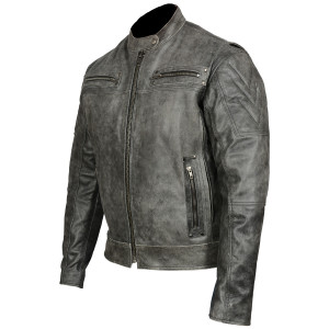 High Mileage HMM542DG Men's Distressed Gray Premium Cowhide Vented and Padded Biker Scooter Jacket - Side View