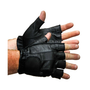 Vance VL405 Mens Black Gel Palm Shorty Leather Motorcycle Gloves