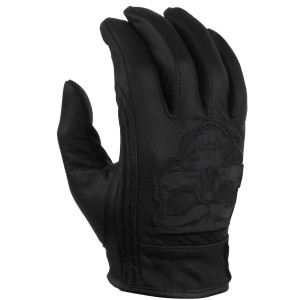 Mens GL703 Black Premium Gel Palm Reflective Skull Motorcycle Leather Gloves