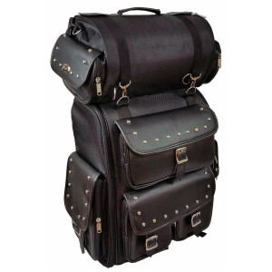 Vance VS1349 Black Studded Large Deluxe Motorcycle Luggage Travel Touring Sissy Bar Bag