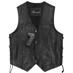 Vance VL915 Men's Black Premium Cowhide Ten Pocket Leather Vest - front View