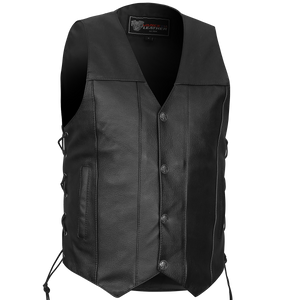 Vance VL907 Mens Black Premium Cowhide Leather Biker Motorcycle Vest with Buffalo Nickel Snaps and Conceal Carry Pocket- Main