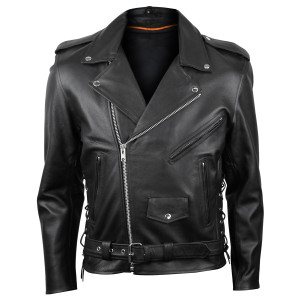 Mens Classic Side Lace Police Style MC Jacket-Front View