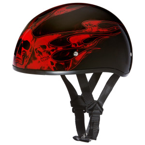 Daytona Skull Cap Skull Flames Half Helmet - Red