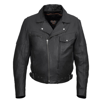 Vance VL509 Men's Functional Pockets Black Premium Cowhide Biker Cruiser Jacket