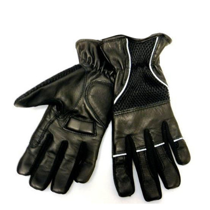 Vance VL452 Mens Black Reflective Piping and Elastic Cuff Leather Padded Gloves