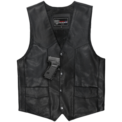 Vance VL921 Men's Black Premium Cowhide Biker Leather Motorcycle Vest - detail