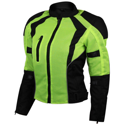 Advance Vance VL1673HG Womens High Visibility Neon All Weather Season CE Armor Mesh Motorcycle Riding Jacket